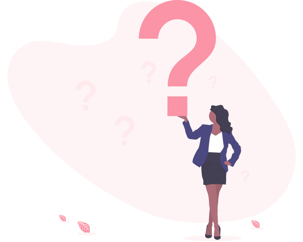 Illustration of a woman holding a big question mark